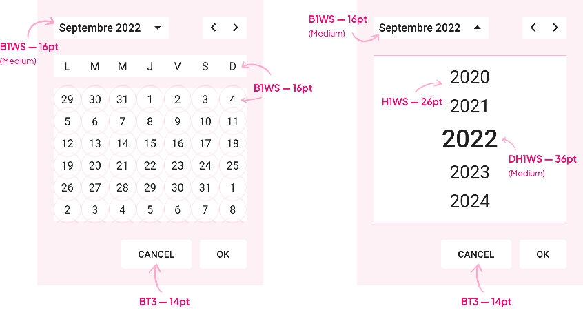 Desktop font size of the calendar