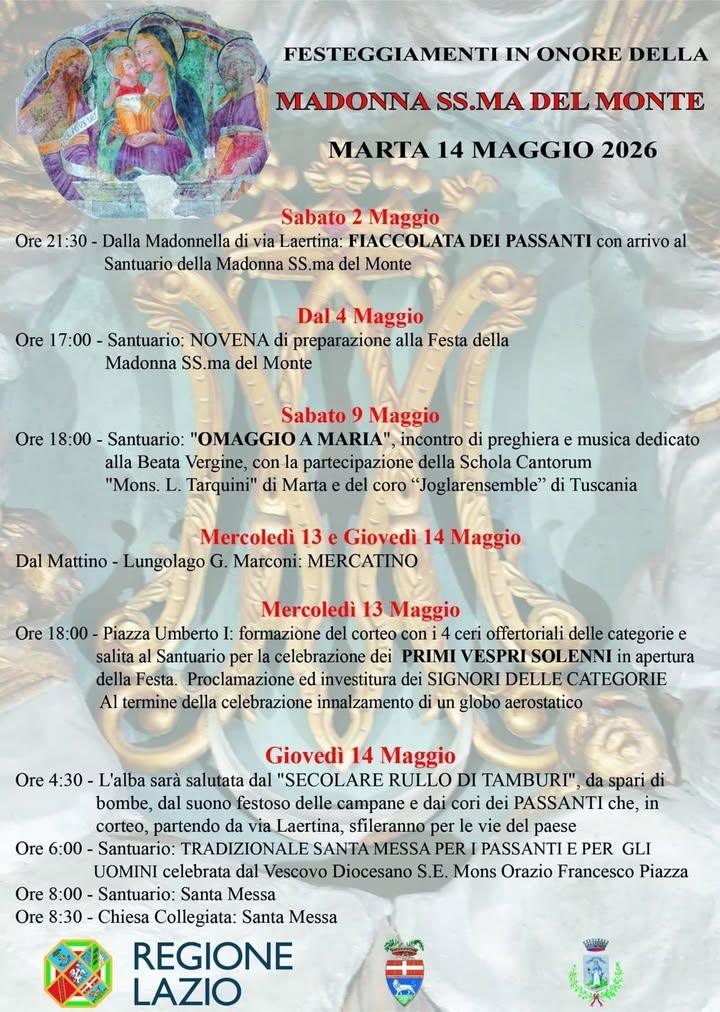 💙 Festeggiamenti in onore della Madonna SS.ma del Monte 📅Fino al 14 maggio, Marta (VT) celebra i festeggiamenti in ono...