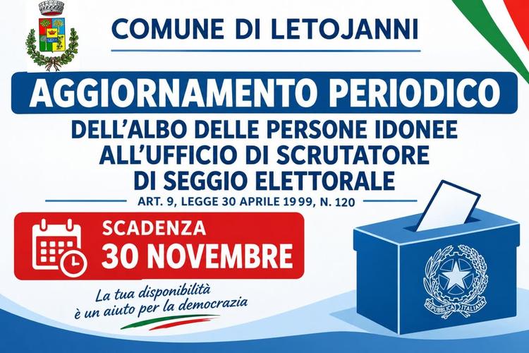 📌AGGIORNAMENTO PERIODICO DELL'ALBO DELLE PERSONE IDONEE ALL'UFFICIO DI SCRUTATORE DI SEGGIO ELETTORALE Per maggiori det...
