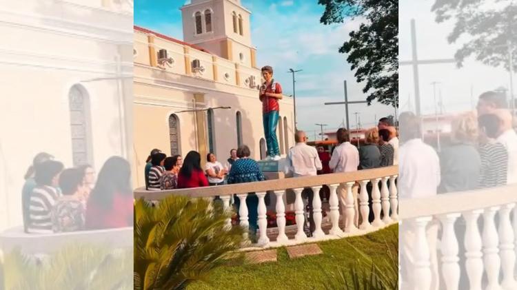 Igreja com estátua de 2 metros de Carlo Acutis celebra dia do 'santo da internet' com missa e orações no interior de SP