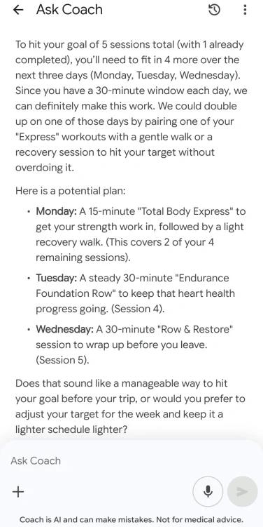 a screenshot of the google health app with a fitness plan