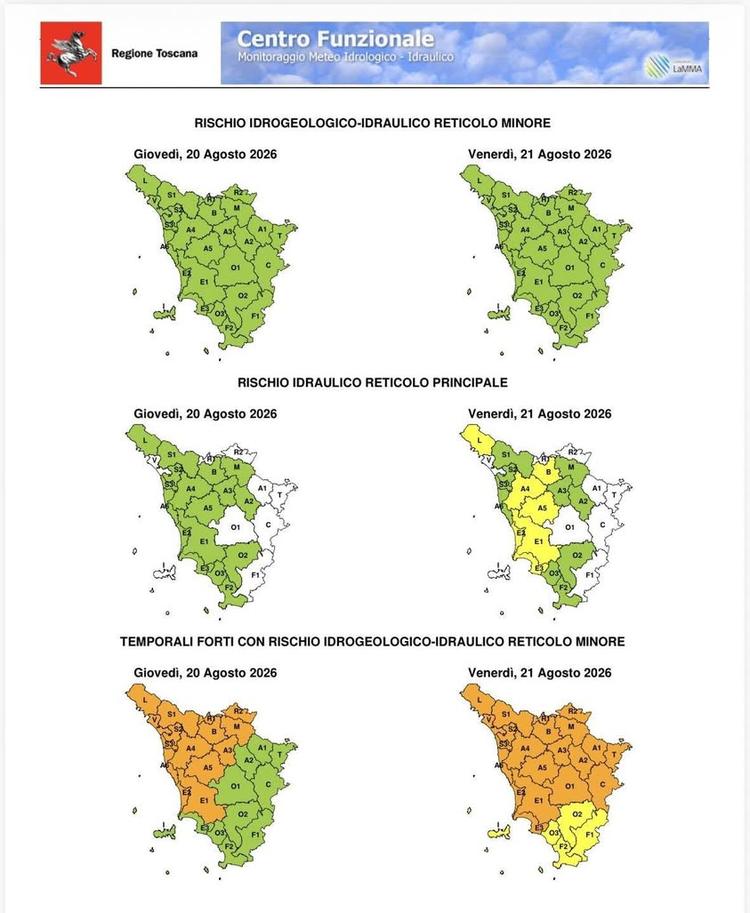 ‼️ALLERTA METEO‼️ ATTENZIONE cod. GIALLO IDRAULICO RETICOLO PRINCIPALE dalle ore 05:00 alle ore 20:00 di VENERDI' 21 AGO...