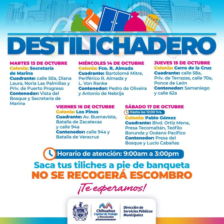 Destilichadero recorrerá cinco colonias de Chihuahua del 13 al 17 de octubre