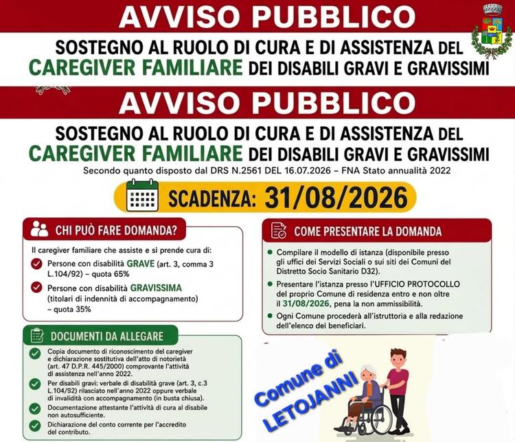 ♿️AVVISO PUBBLICO CAREGIVER FAMILIARE Puoi presentare istanza, secondo il modello scaricabile dal sito istituzionale, al...