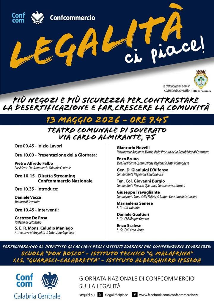 📢 INVITO EVENTO – "LEGALITÀ CI PIACE!" *Giornata Nazionale di Confcommercio sulla Legalità* 🗓 Martedì 13 Maggio 2026.....