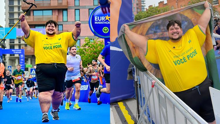 Brasileiro com 200 kg viraliza em vídeo emocionante ao participar de maratona na Europa: 'Mamute que se recusa a ser extinto'