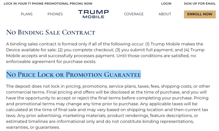 trump mobile terms and conditions website