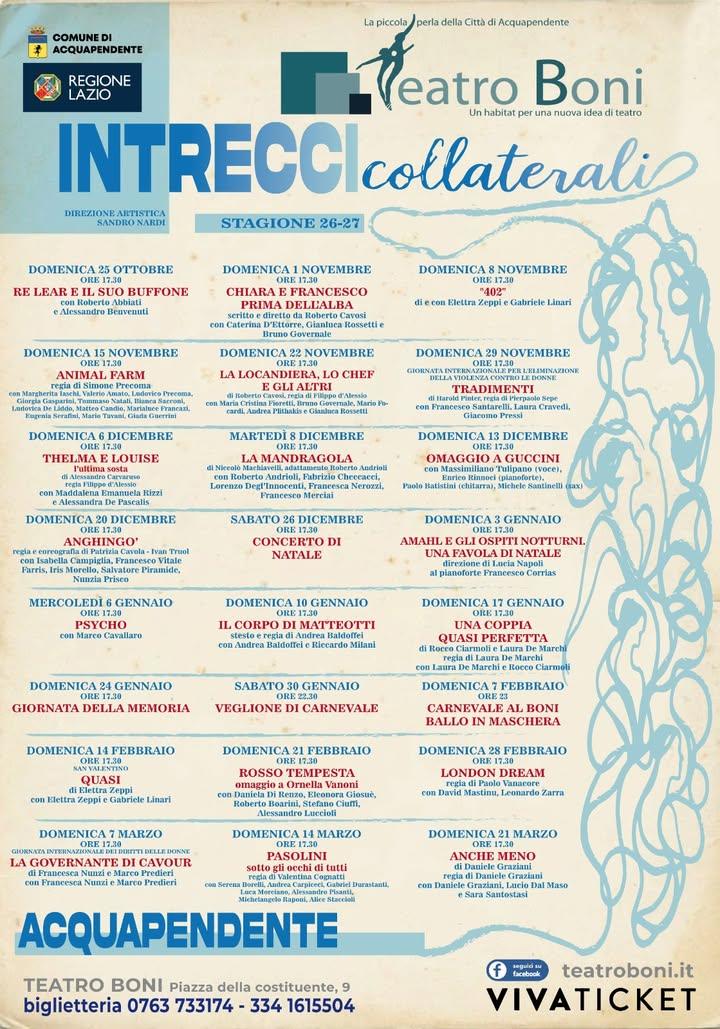 🎭Al Teatro Boni di Acquapendente (VT) è tempo di "Intrecci collaterali", storie e grandi emozioni. 🎭 🎶📜La nuova Stag...