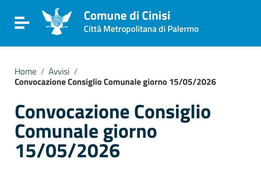 📣 Consiglio Comunale Si informa la cittadinanza che il Consiglio Comunale del Comune di Cinisi è convocato in sessione...