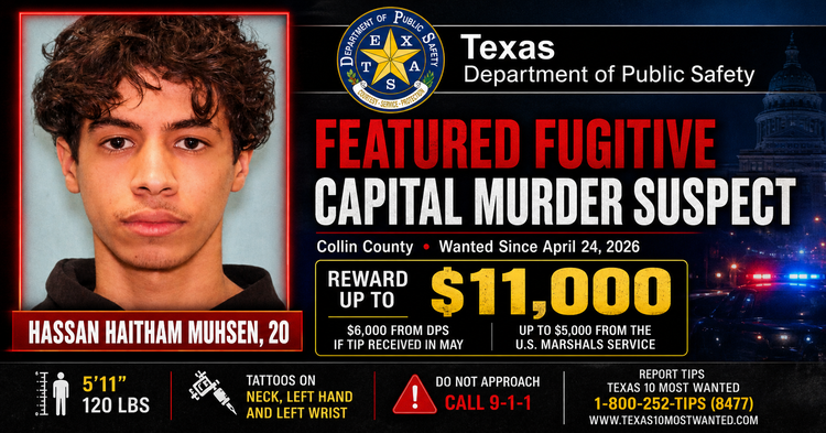 Collin Co. Capital Murder Suspect Named Featured Fugitive for May