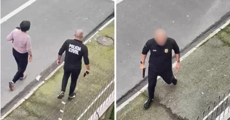 Homem com camisa da Polícia Civil ameaça morador com arma após discussão por sujeira de cachorro em BC