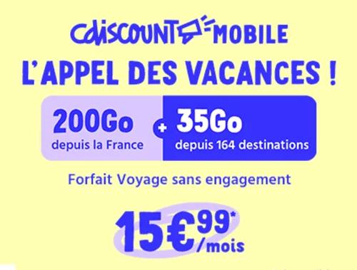 🌍 CDiscount Mobile, forfait Voyage 200Go à 16€/mois