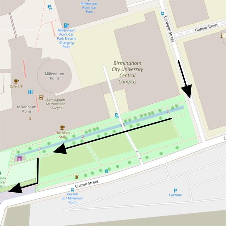 Part 8 of the Birmingham 8km City Centre Run passed the Millennium Point into Eastside City Park 