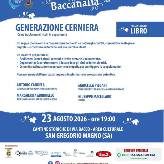🍇 BACCANALIA – ULTIMO GIORNO, 23 AGOSTO Si chiude in bellezza: ecco il programma della giornata finale. 🕕 Ore 18:00 –...
