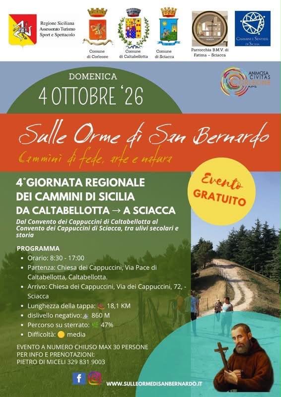 CAMMINO DI SAN BERNARDO  Tappa inaugurale domenica 4 ottobre  "Caltabellotta-Sciacca"  LINK... https://www.comune.sciacc...