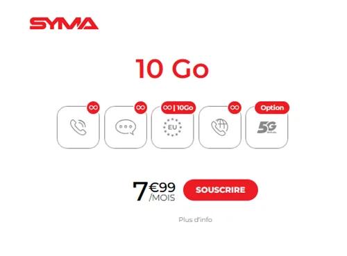 🔖 Syma Mobile, forfait illimité/10Go à 8€/mois