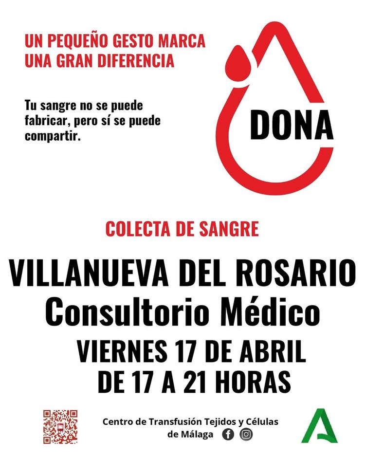 🩸 Donación de sangre en Villanueva del Rosario El próximo viernes 17 de abril, todas las personas que lo deseen podrán...