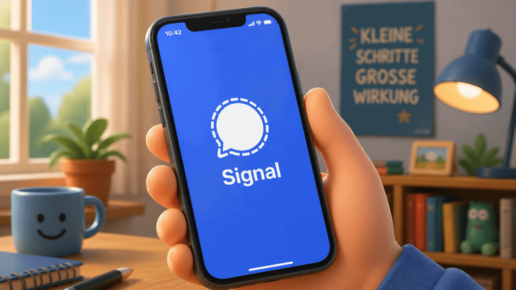 Smartphone mit geöffneter Signal-App in der Hand