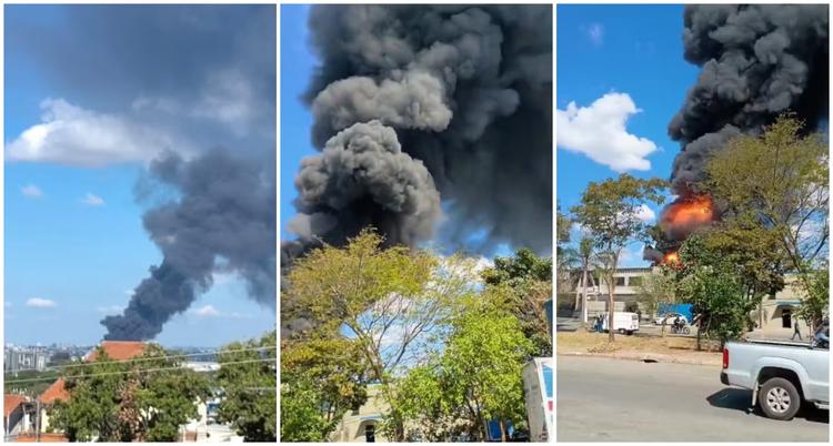 Incêndio atinge imóvel comercial em avenida de Cumbica, em Guarulhos