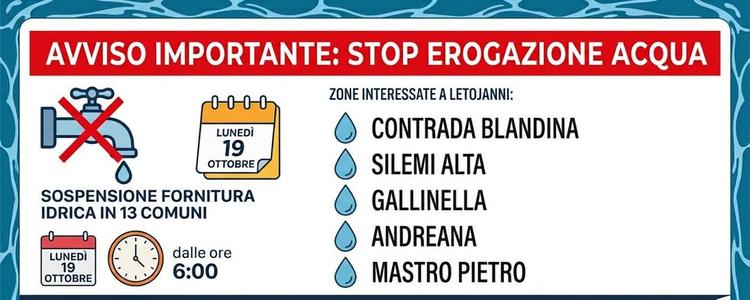⚠️🚱ATTENZIONE AVVISO INTERRUZIONE IDRICA 19 OTTOBRE Si ricorda che Siciliacque ha reso noto che a partire dalle ore 6:0...