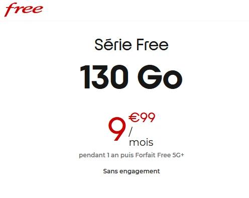 🔖 Free mobile, forfait illimité/130Go à 10€/mois (1 an)