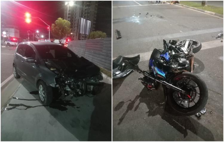 Moto avança sinal vermelho, é atingida por carro e dois ficam feridos em Boa Vista