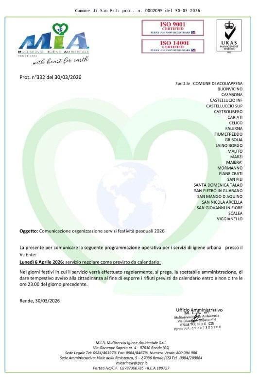 𝐀𝐯𝐯𝐢𝐬𝐨 - 𝟔 𝐚𝐩𝐫𝐢𝐥𝐞 𝐒𝐞𝐫𝐯𝐢𝐳𝐢 𝐑𝐞𝐠𝐨𝐥𝐚𝐫𝐢 𝐝𝐢 𝐑𝐚𝐜𝐜𝐨𝐥𝐭𝐚 𝐃𝐢𝐟𝐟𝐞𝐫𝐞𝐧𝐳𝐢𝐚𝐭𝐚 Si comun...