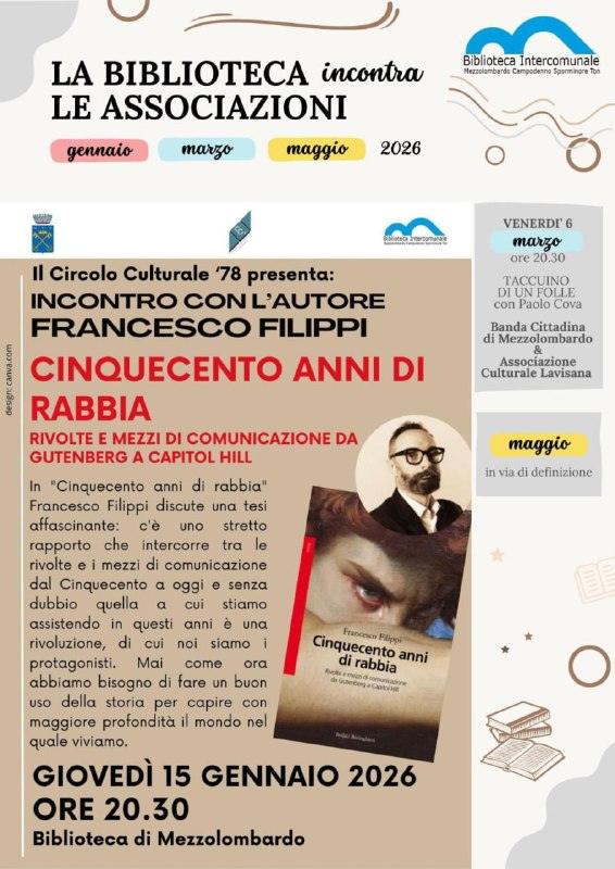 La Biblioteca Incontra le Associazioni - Circolo Culturale '78. Incontro con l'autore Francesco Filippi per Cinquecento...