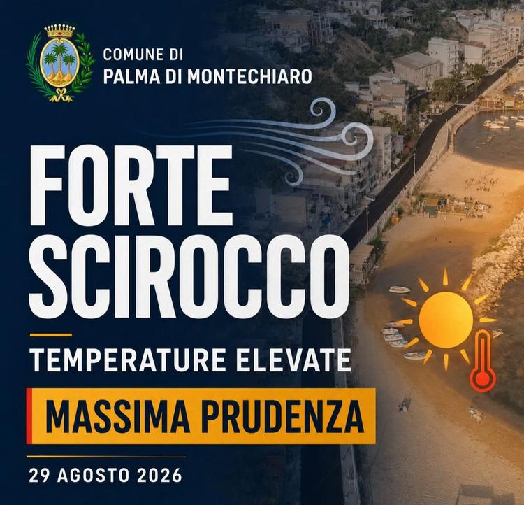 FORTE SCIROCCO E TEMPERATURE ELEVATE: MASSIMA PRUDENZA La nostra città è interessata da forti raffiche di scirocco e da...
