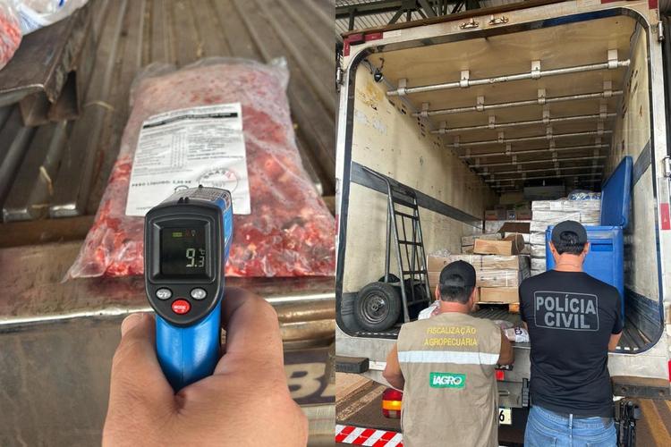 Motorista é preso com 1,5 tonelada de carne e frango em caminhão com freezer desligado na BR-419