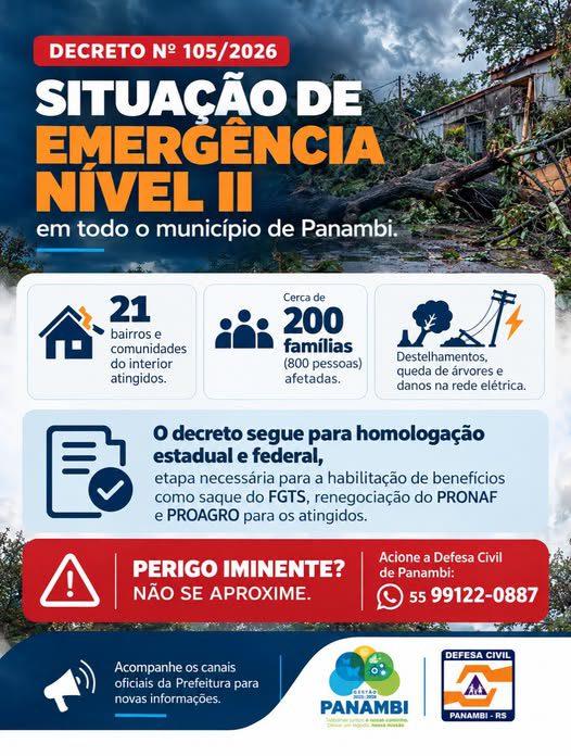 Panambi decreta situação de emergência – Nível II