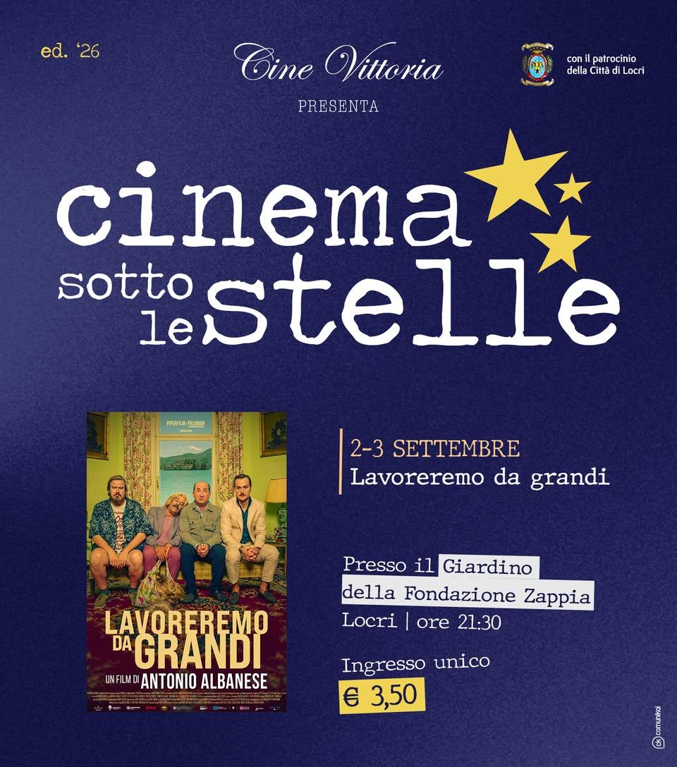 🎞️ Cinema Sotto le Stelle ✨ 𝐋𝐀𝐕𝐎𝐑𝐄𝐑𝐄𝐌𝐎 𝐃𝐀 𝐆𝐑𝐀𝐍𝐃𝐈 🟩 Giardino Fondazione Zappia • Locri 🎦 Unica Proie...