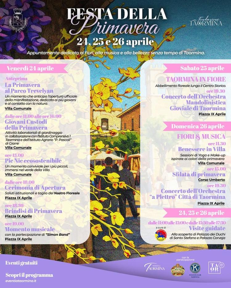 🌸 Taormina celebra la primavera tra fiori, musica e bellezza Dal 24 al 26 aprile, la città si trasforma in un grande pa...
