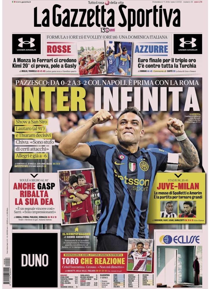 Inter-Napoli, spettacolo a San Siro: la Gazzetta celebra i nerazzurri