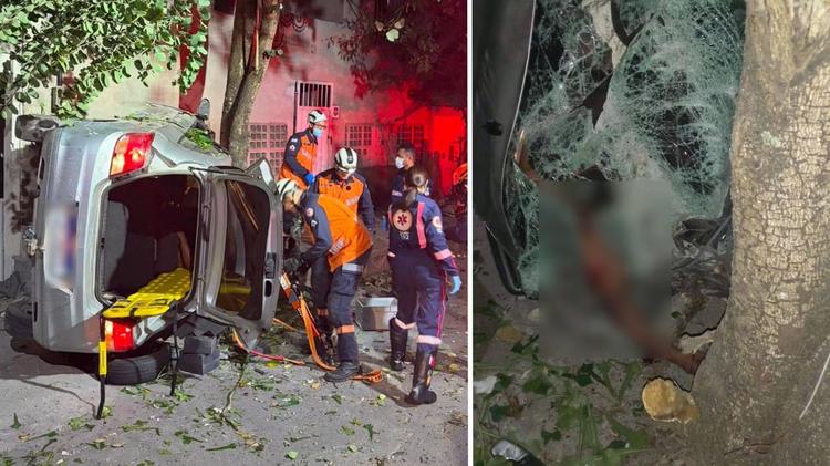 Motorista bate em carro, poste e muro antes de capotar após fugir por 3 km em Linhares