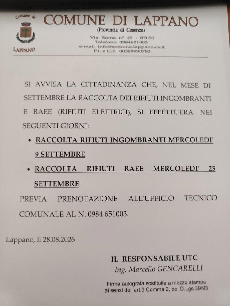 Comune di Lappano Posted