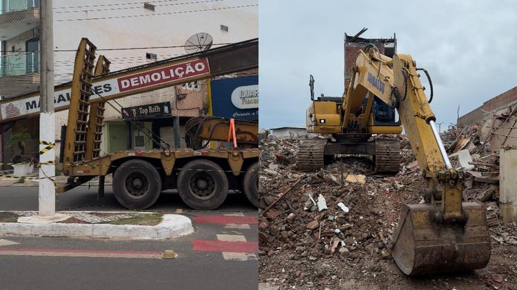 Hotel que desabou e deixou hóspede morto começa a ser demolido no interior do Ceará