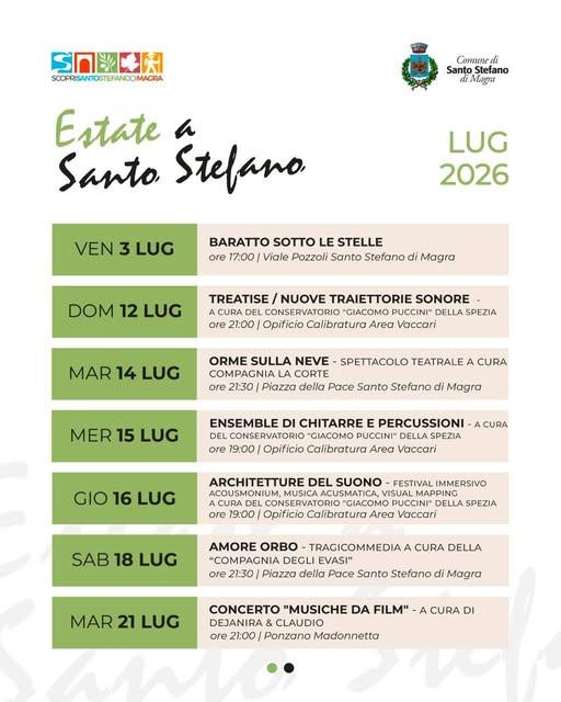 LUGLIO A SANTO STEFANO DI MAGRA  Prende il via il calendario degli eventi di luglio di "Estate a Santo Stefano". Un mese...
