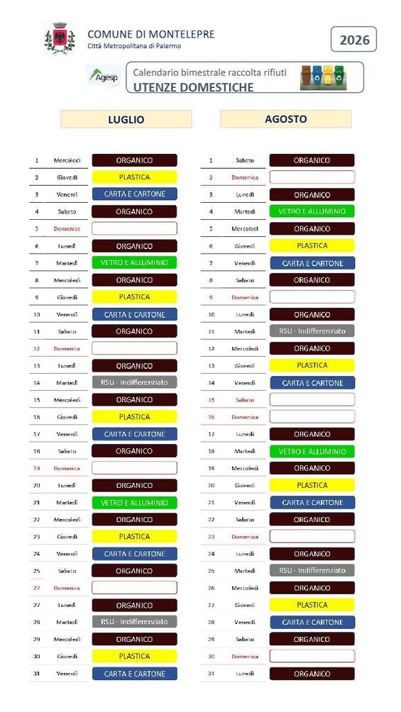 Calendario Luglio-Agosto