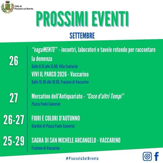🗓️Gli eventi di quest’ultima settimana di Settembre a📍Piazzola sul Brenta! #vagamente #villacontarini #viviilparco2026...