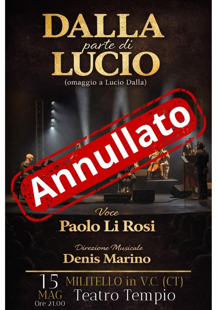 Comunichiamo che lo spettacolo previsto al Cine Teatro Tempio per il 15 maggio 2026 è stato annullato per motivi tecnici...