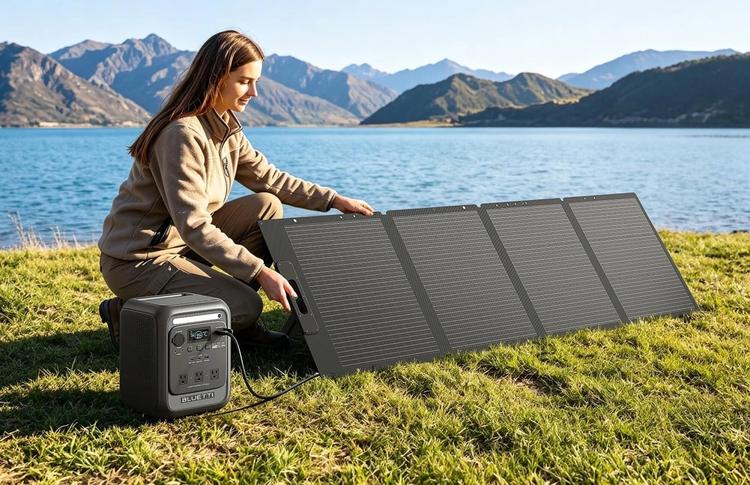 the bluetti elite 100 mini with a solar panel outside