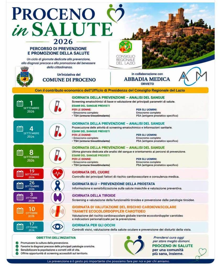 💚 🩺 PROCENO IN SALUTE 🩺💚 👉Prosegue la nuova edizione di “Proceno in Salute”, il ciclo di giornate dedicato alla pre...