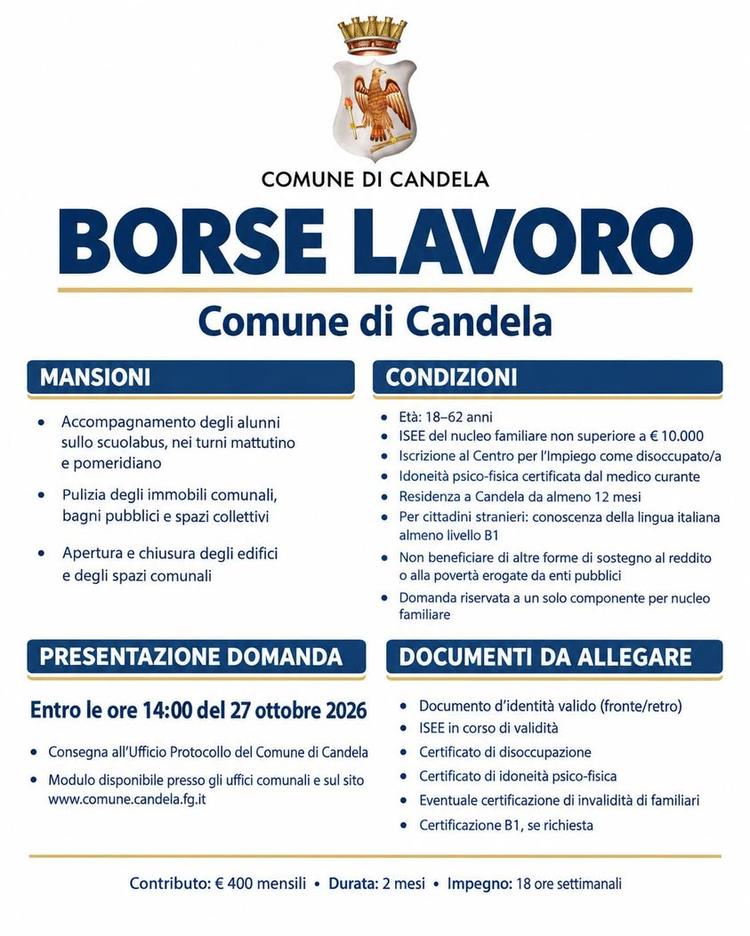 📢 𝐀𝐕𝐕𝐈𝐒𝐎 𝐁𝐎𝐑𝐒𝐄 𝐋𝐀𝐕𝐎𝐑𝐎 È stato pubblicato l’avviso pubblico per la formazione di una graduatoria finali...