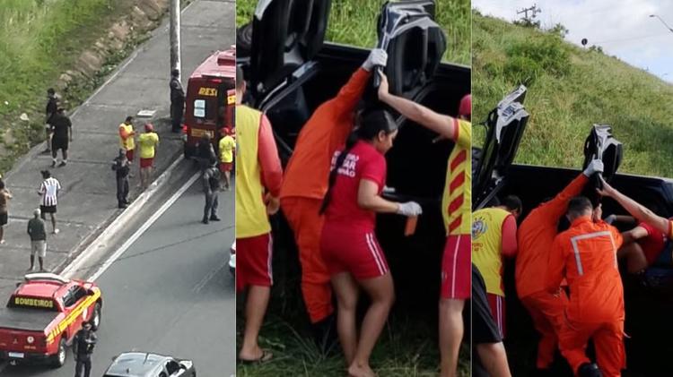 Motorista é socorrida após carro sair da pista e cair em ribanceira na Avenida Litorânea, em São Luís