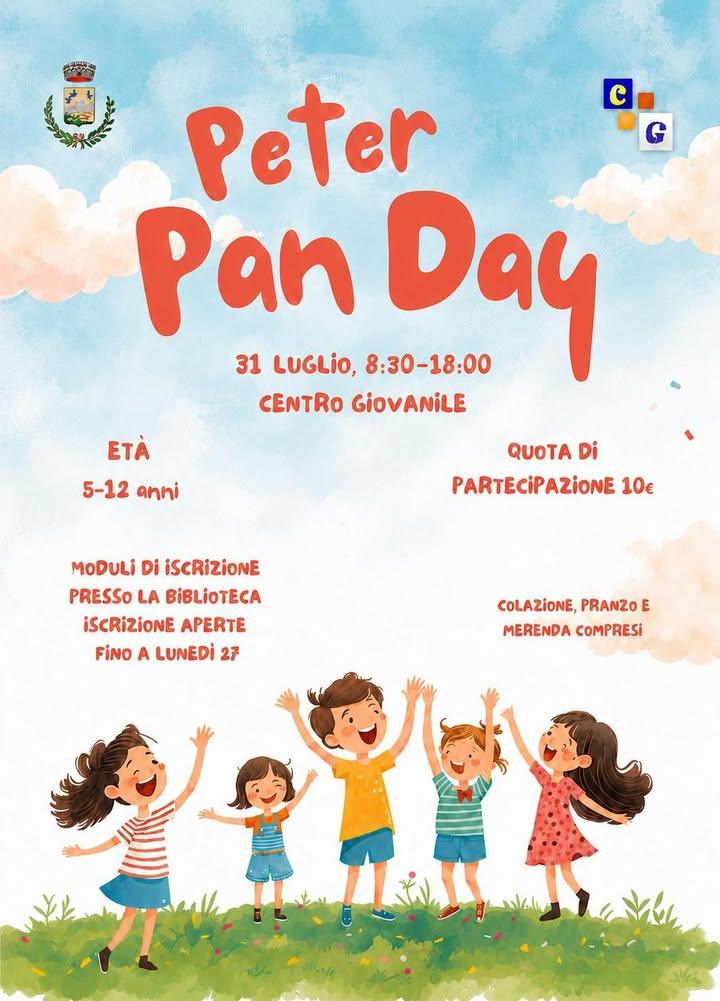 🧚‍♂️✨ PETER PAN DAY! ✨🧚‍♂️ ​Il 31 luglio arriva una giornata speciale per tutti i bambini dai 5 ai 12 anni al Centro G...