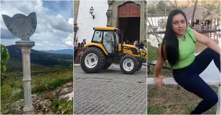 Você viu? Morte de turista em Ibitipoca, motociclista atingida por caminhão na MG-447 e noiva vai para a igreja de trator