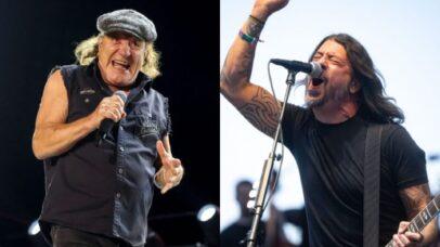 Brian Johnson, do AC/DC, e Dave Grohl, líder do Foo Fighters (Fotos: Ethan Miller/Getty Images e Scott Dudelson/Getty Images for Coachella)