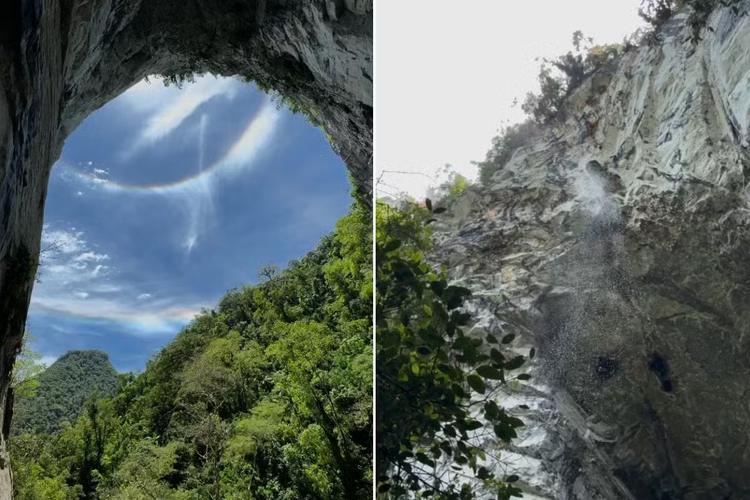 Entenda como efeito de 'cachoeira' se formou no céu da maior boca de caverna do mundo; VÍDEO