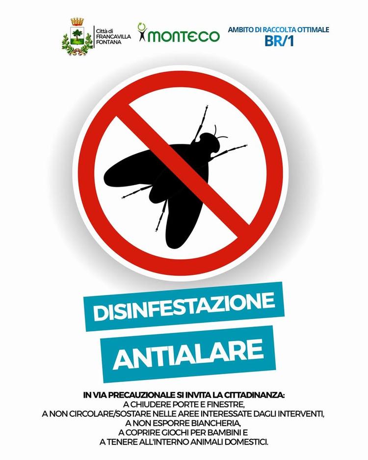 Disinfestazione antialare Nella notte tra martedì 19 e mercoledì 20 maggio, a partire dalle ore 02.00, Monteco effettuer...